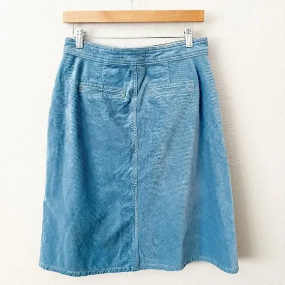 BY ANTHROPOLOGIE | Sky Blue Corduroy Button Front Skirt A-line Pockets | Size 6 - Picture 5 of 8